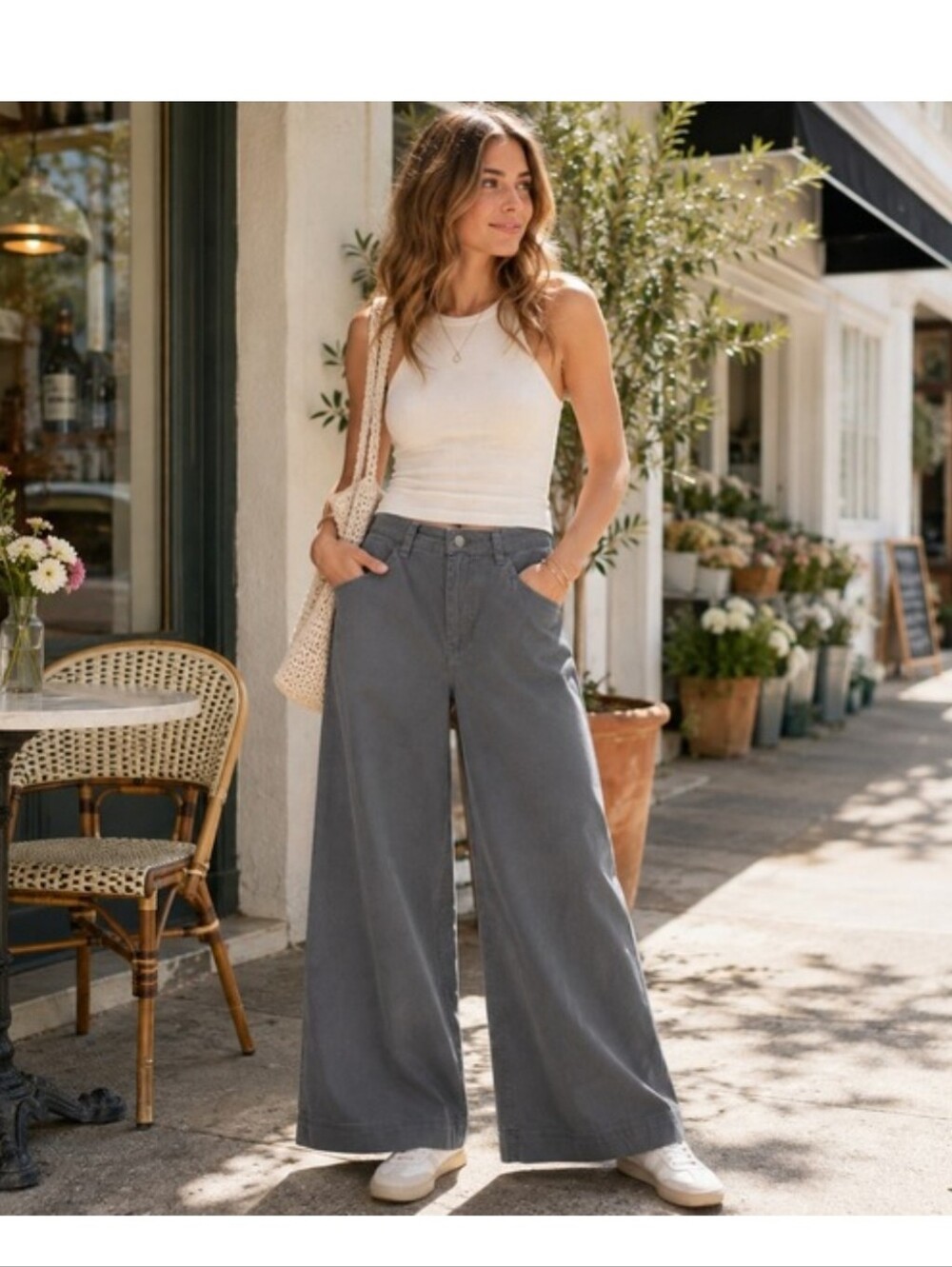 Pact Womens Organic Cotton Stretch Twill Wide Leg Pants XXL Grey Minimalist